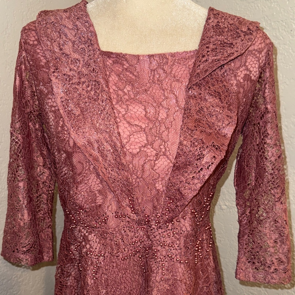 Women’s Lace A-Line Dress in Dusty Rose - Picture 2 of 6
